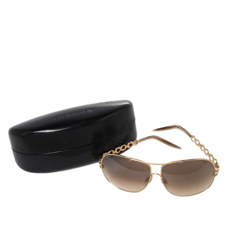 Pre Owned Roberto Cavalli Gold/Brown Telefo 374S  Aviator Sunglasses