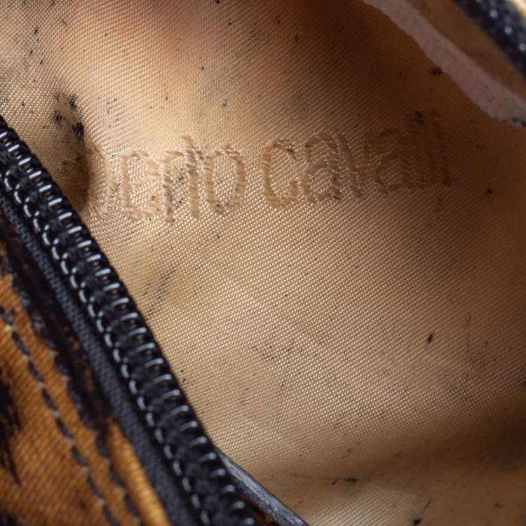 Pre Owned Roberto Cavalli Beige/Brown Leopard Print Patent Leather Cosmetic Pouch