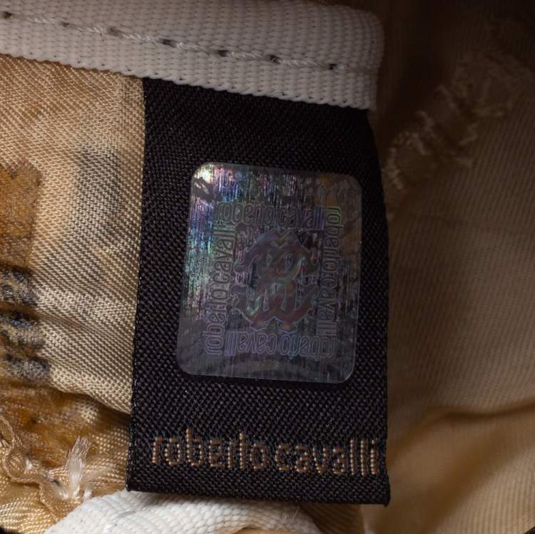 Pre Owned Roberto Cavalli  Black/Beige Zebra Print Patent Leather Cosmetic Pouch