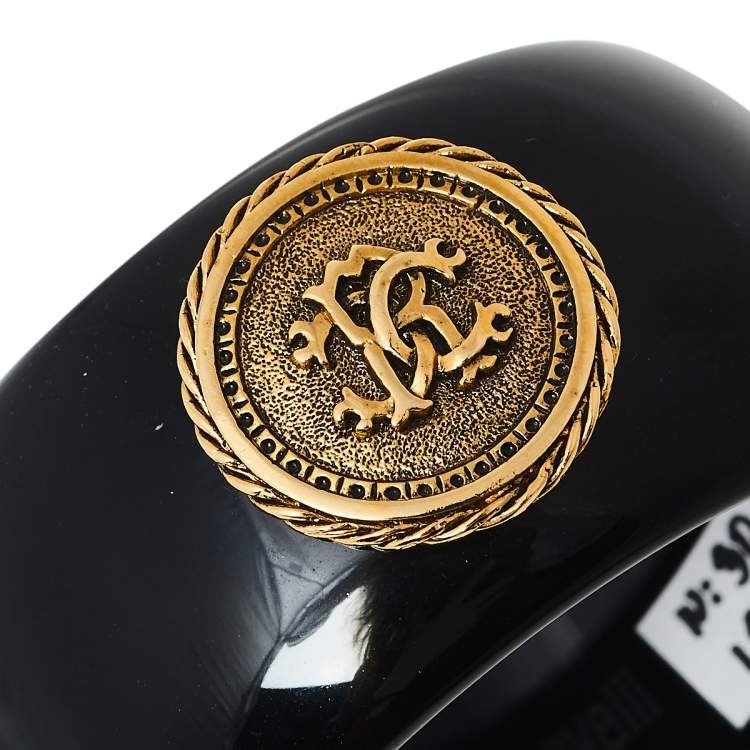 Pre Owned Roberto Cavalli Black Medallion Wide Bangle Bracelet