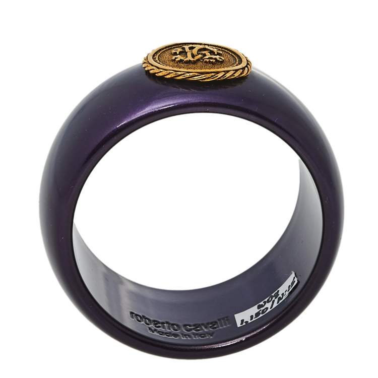 Pre Owned Roberto Cavalli Purple Medallion Wide Bangle Bracelet