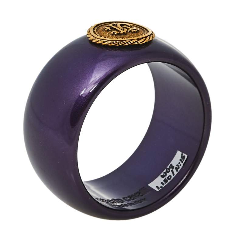Pre Owned Roberto Cavalli Purple Medallion Wide Bangle Bracelet