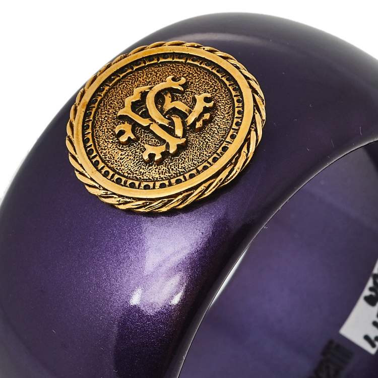 Pre Owned Roberto Cavalli Purple Medallion Wide Bangle Bracelet
