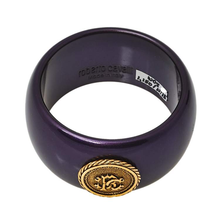 Pre Owned Roberto Cavalli Purple Medallion Wide Bangle Bracelet