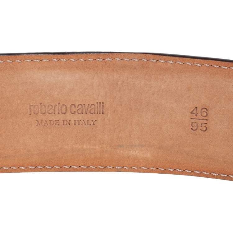 Pre Owned Roberto Cavalli Metallic Beige Leather MOP Chain Buckle Belt 95CM