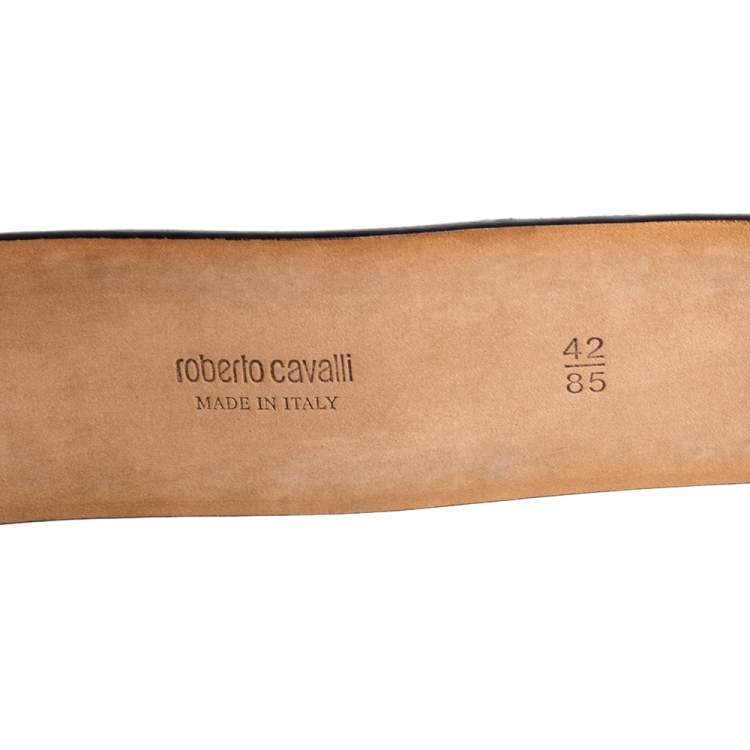 Pre Owned Roberto Cavalli Black Suede Plaque Buckle Belt 85CM