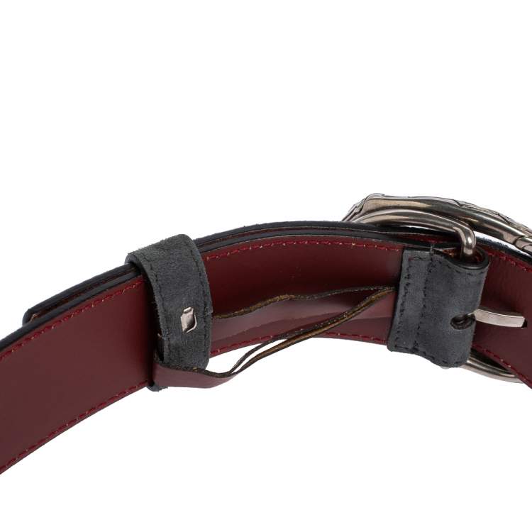 Pre Owned Roberto Cavalli Grey Suede Snake Buckle Belt 100 CM