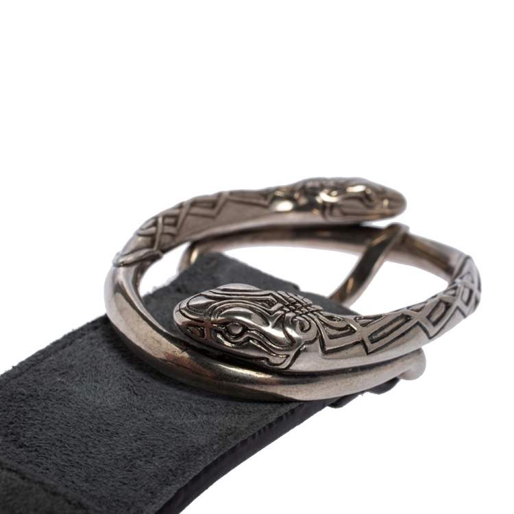 Pre Owned Roberto Cavalli Grey Suede Snake Buckle Belt 100 CM