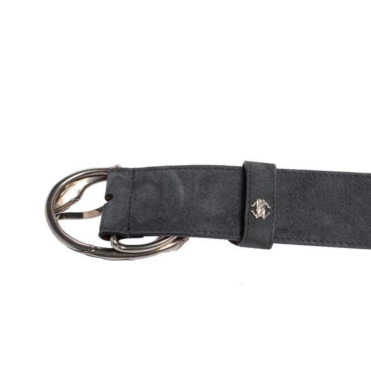 Pre Owned Roberto Cavalli Grey Suede Snake Buckle Belt 100 CM