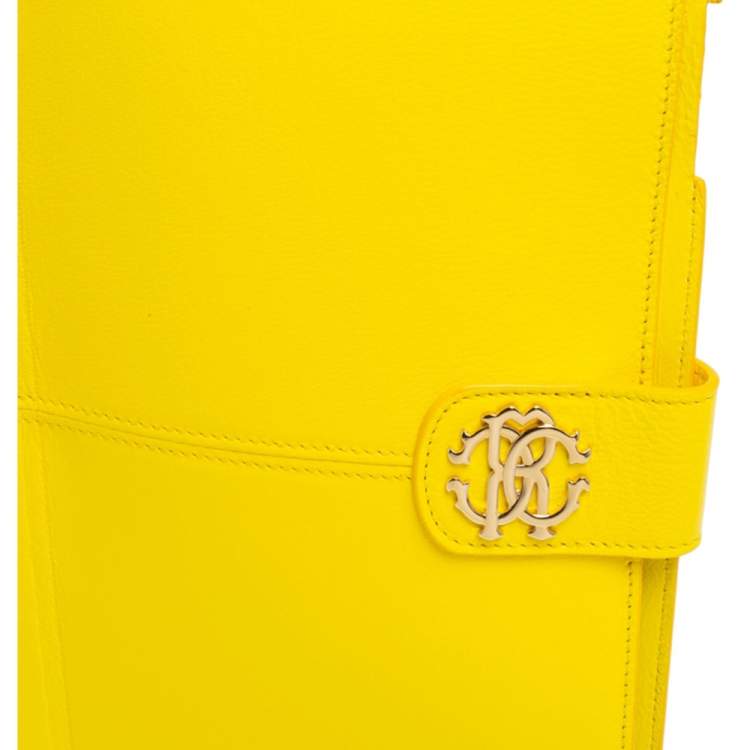 Pre Owned Roberto Cavalli Yellow Leather Logo Buckle Detail Tablet Case