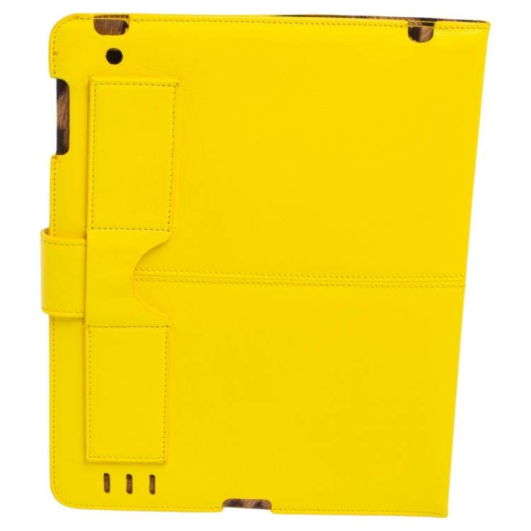 Pre Owned Roberto Cavalli Yellow Leather Logo Buckle Detail Tablet Case
