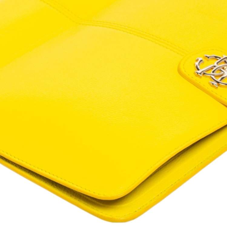 Pre Owned Roberto Cavalli Yellow Leather Logo Buckle Detail Tablet Case