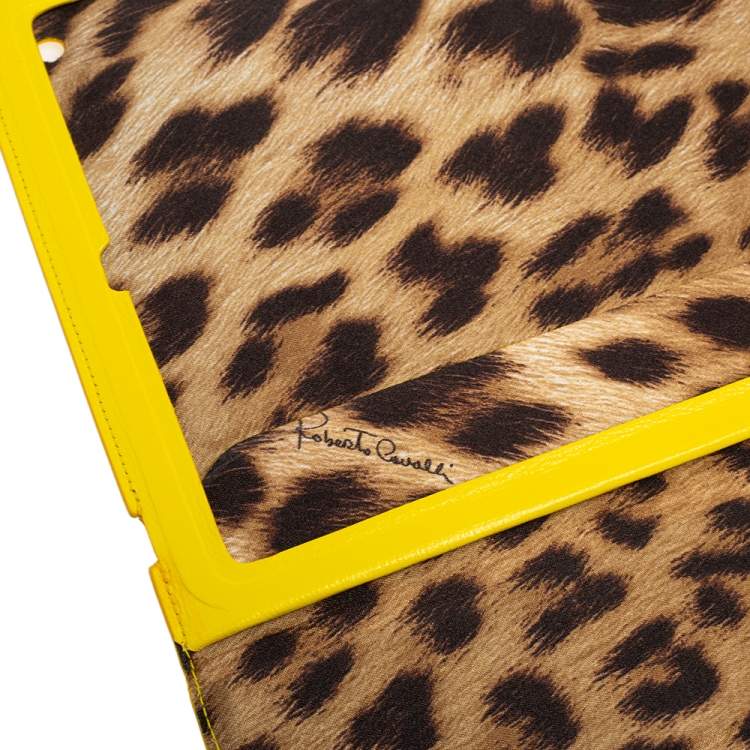 Pre Owned Roberto Cavalli Yellow Leather Logo Buckle Detail Tablet Case