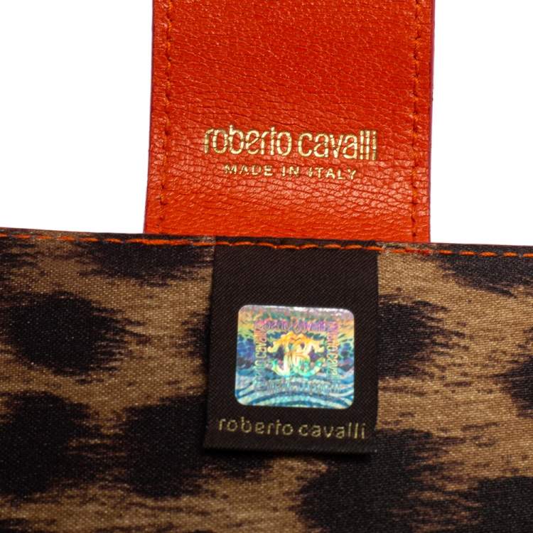 Pre Owned Roberto Cavalli Orange Leather Logo Buckle Detail Tablet Case