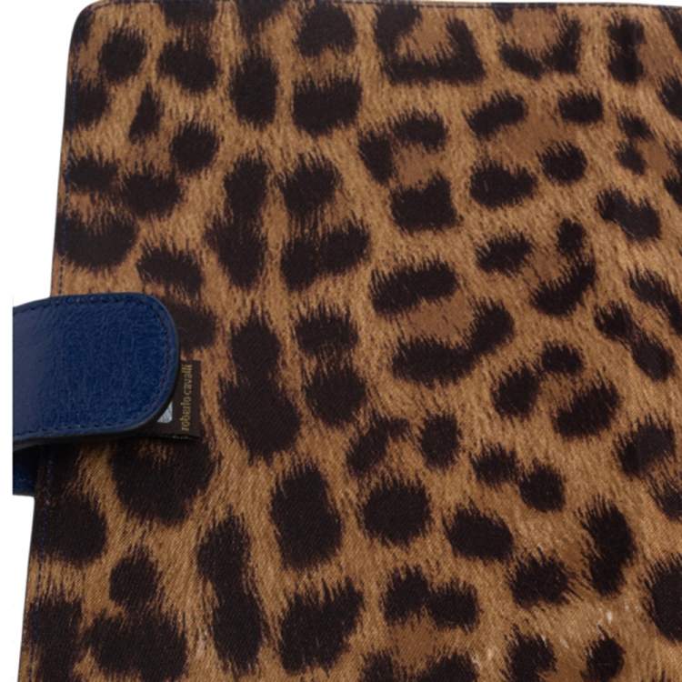 Pre Owned Roberto Cavalli Blue Leather Logo Buckle Detail Tablet Case