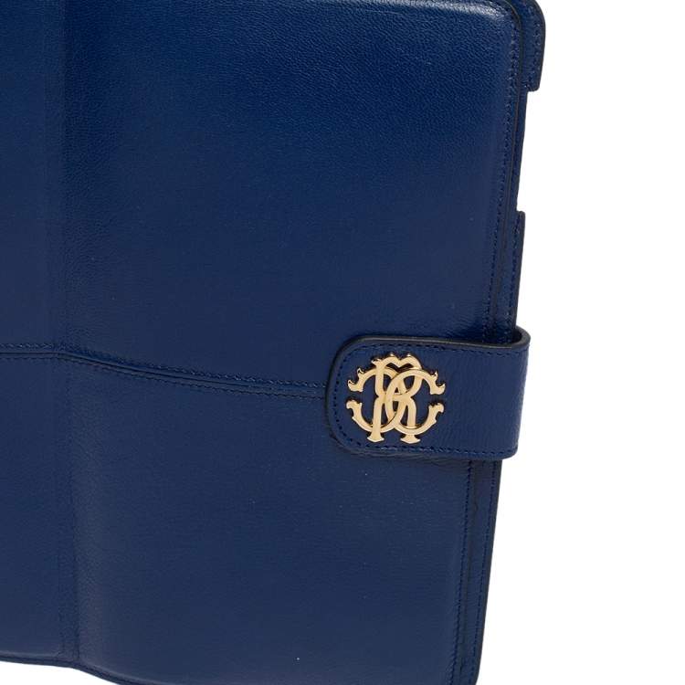 Pre Owned Roberto Cavalli Blue Leather Logo Buckle Detail Tablet Case