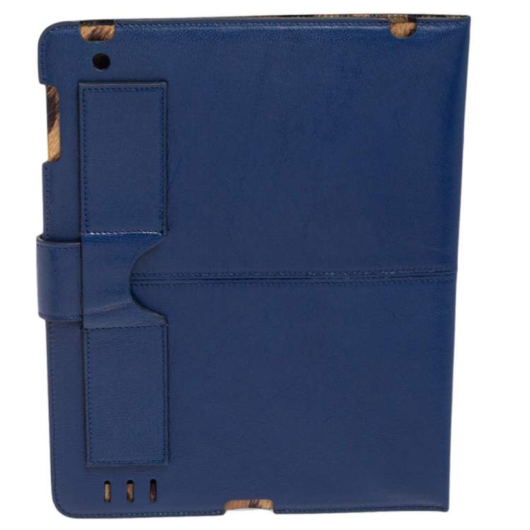 Pre Owned Roberto Cavalli Blue Leather Logo Buckle Detail Tablet Case