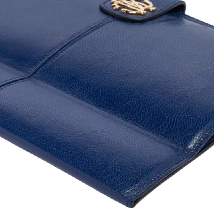 Pre Owned Roberto Cavalli Blue Leather Logo Buckle Detail Tablet Case
