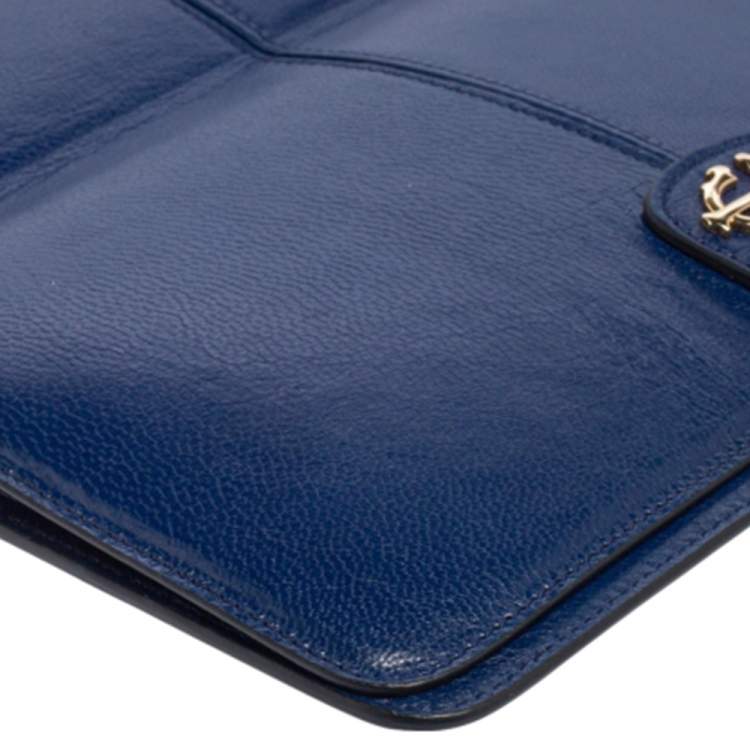 Pre Owned Roberto Cavalli Blue Leather Logo Buckle Detail Tablet Case