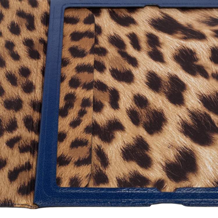 Pre Owned Roberto Cavalli Blue Leather Logo Buckle Detail Tablet Case