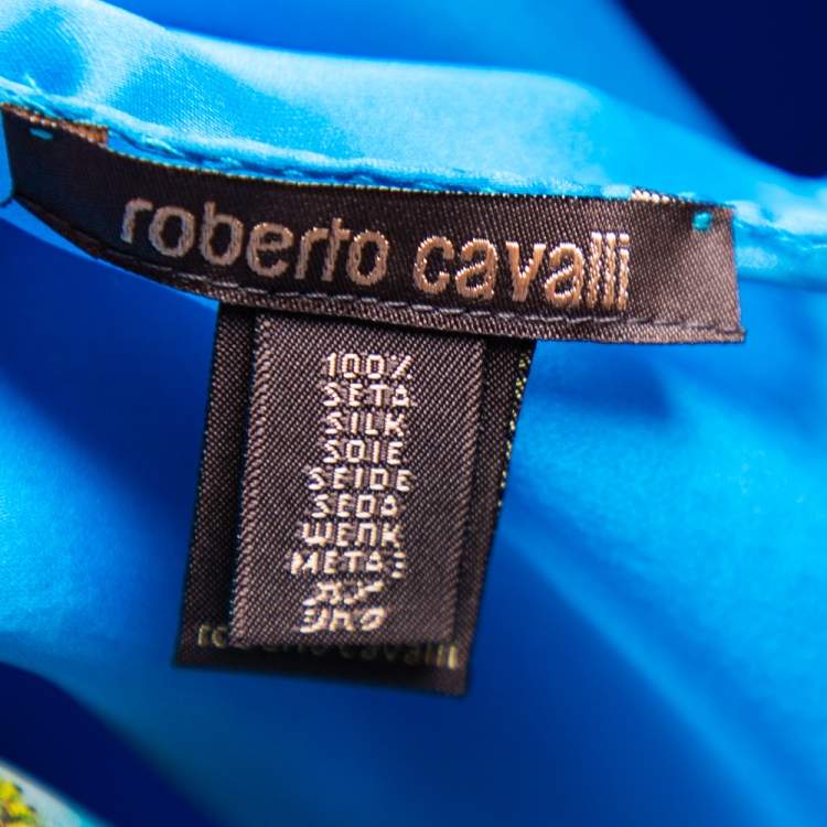 Pre Owned Roberto Cavalli Blue Floral Printed Silk Stole