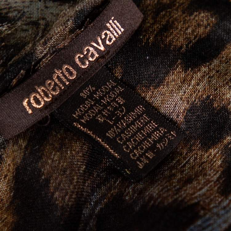 Pre Owned Roberto Cavalli Blue Leopard Print Modal And Cashmere Scarf