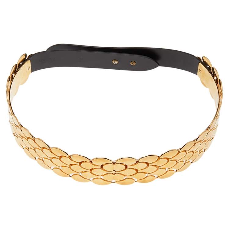 Pre Owned Roberto Cavalli Dark Brown Leather Metal Belt Size 80CM