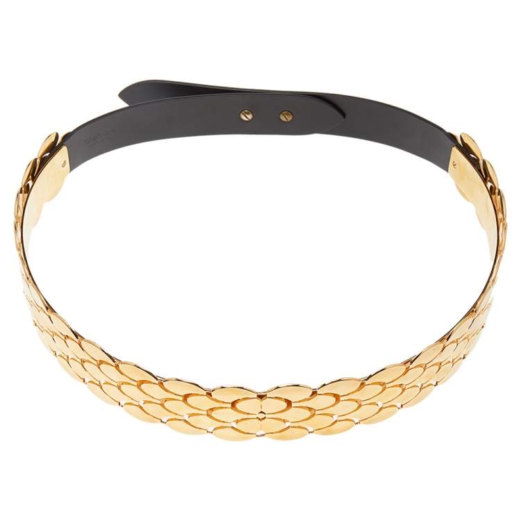 Pre Owned Roberto Cavalli Dark Brown Leather Metal Belt Size 80CM