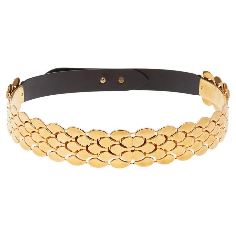 Pre Owned Roberto Cavalli Dark Brown Leather Metal Belt Size 80CM