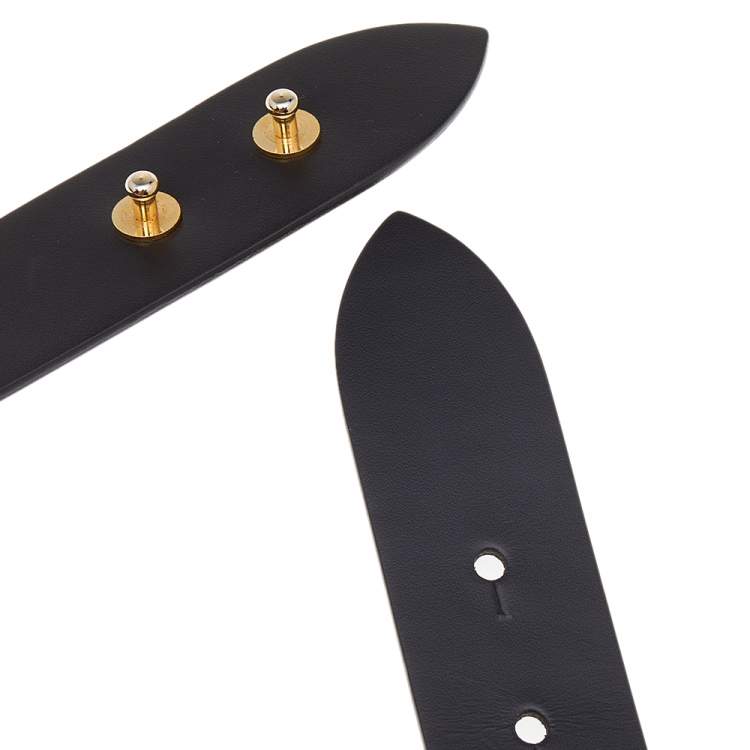 Pre Owned Roberto Cavalli Dark Brown Leather Metal Belt Size 80CM