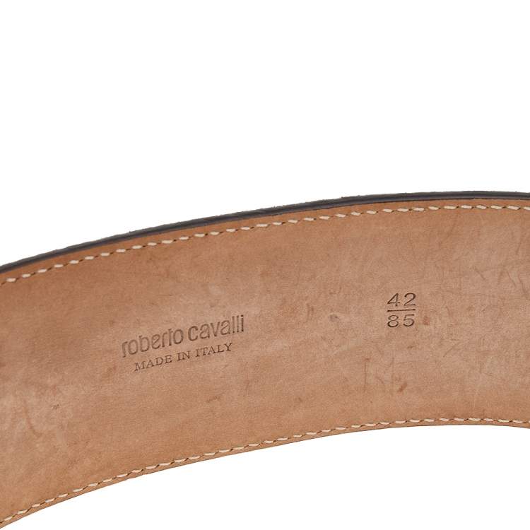 Pre Owned Roberto Cavalli Brown Suede Serpent Buckle Belt 85 CM