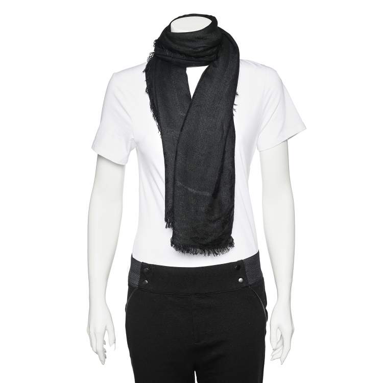 Pre Owned Roberto Cavalli Black Animal Patterned Modal Jacquard Square Scarf