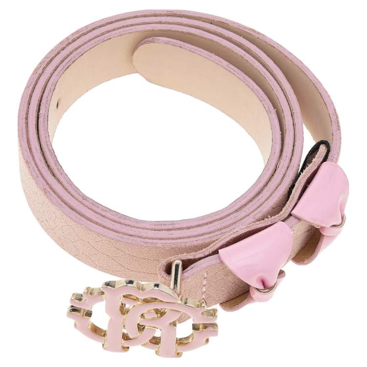 Pre Owned Roberto Cavalli Pink Python Embossed Nubuck Leather Logo Buckle Belt M