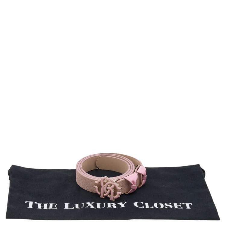 Pre Owned Roberto Cavalli Pink Python Embossed Nubuck Leather Logo Buckle Belt M