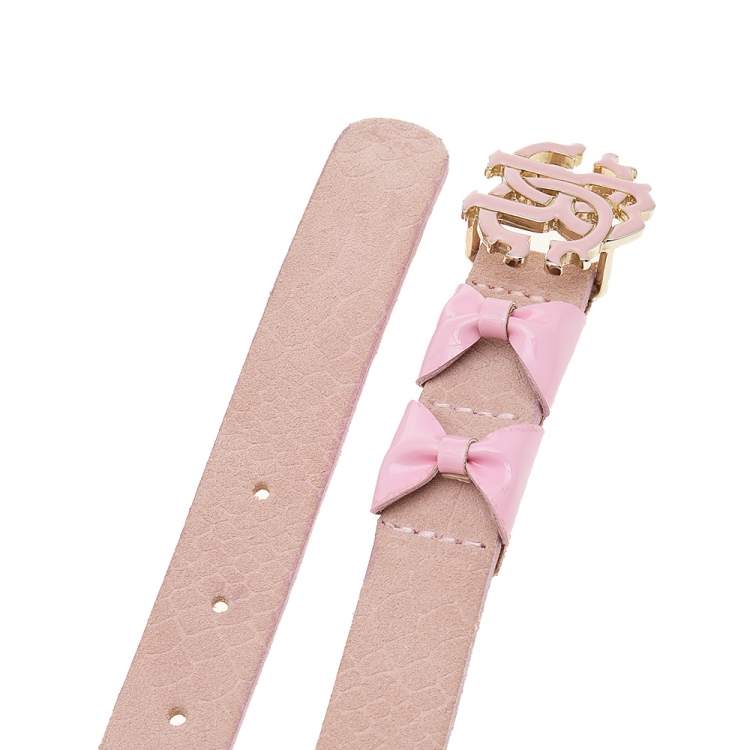 Pre Owned Roberto Cavalli Pink Python Embossed Nubuck Leather Logo Buckle Belt M