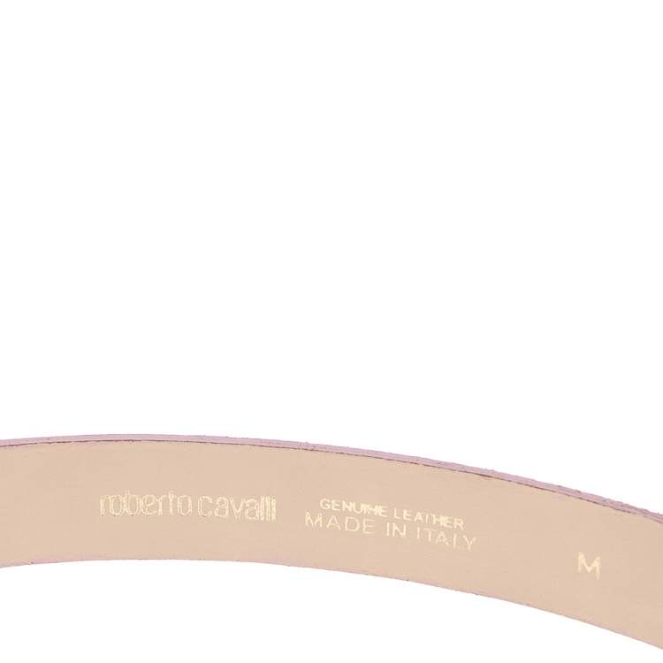 Pre Owned Roberto Cavalli Pink Python Embossed Nubuck Leather Logo Buckle Belt M