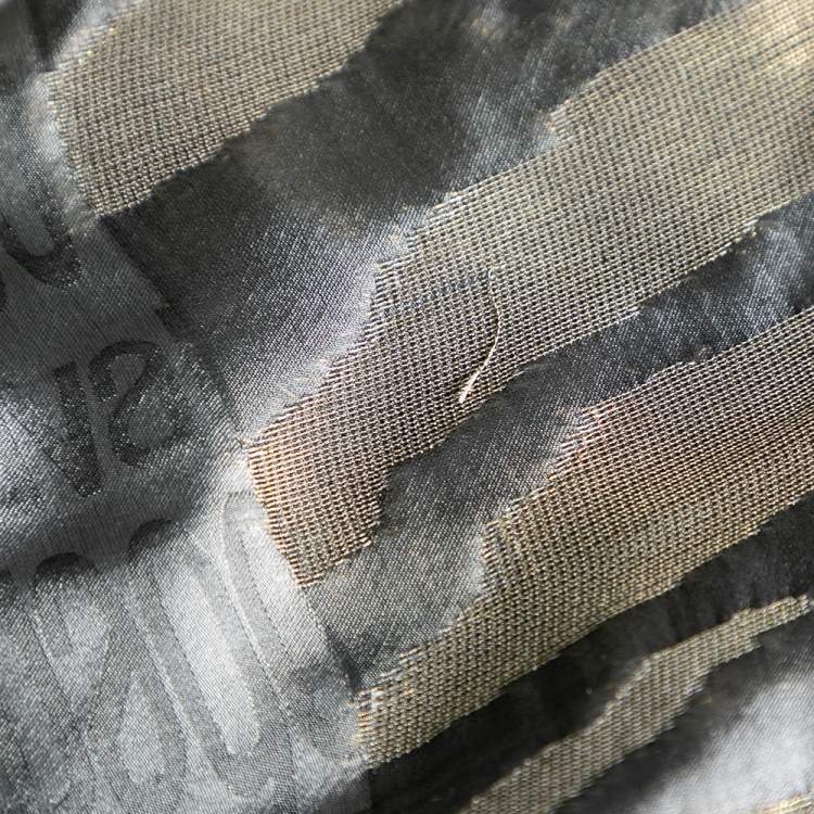 Pre Owned Roberto Cavalli Grey Lurex Zebra Striped Logo Monogram Silk Scarf