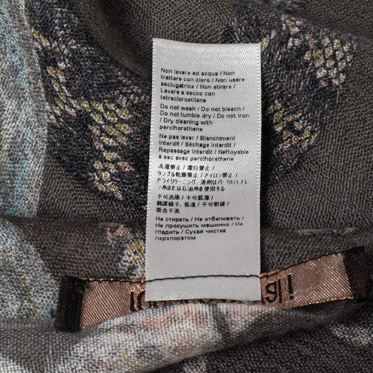 Pre Owned Roberto Cavalli Grey Snake Foil Print Cashmere Silk Scarf