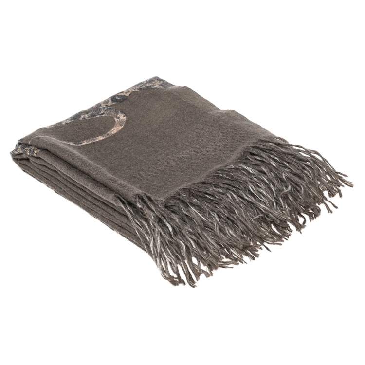 Pre Owned Roberto Cavalli Grey Snake Foil Print Cashmere Silk Scarf