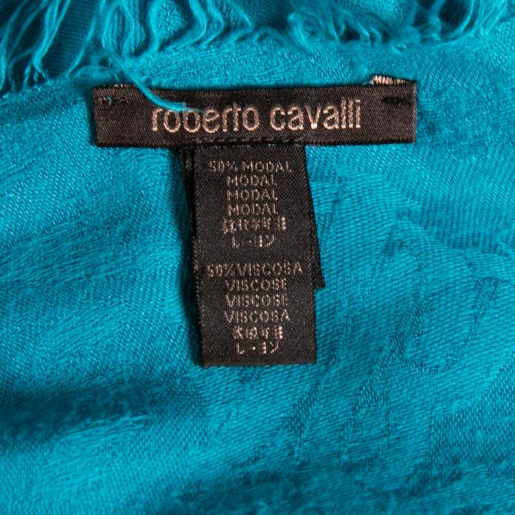 Pre Owned Roberto Cavalli Blue Animal Jacquard Modal Blend Scarf