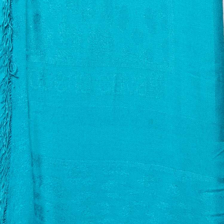 Pre Owned Roberto Cavalli Blue Animal Jacquard Modal Blend Scarf