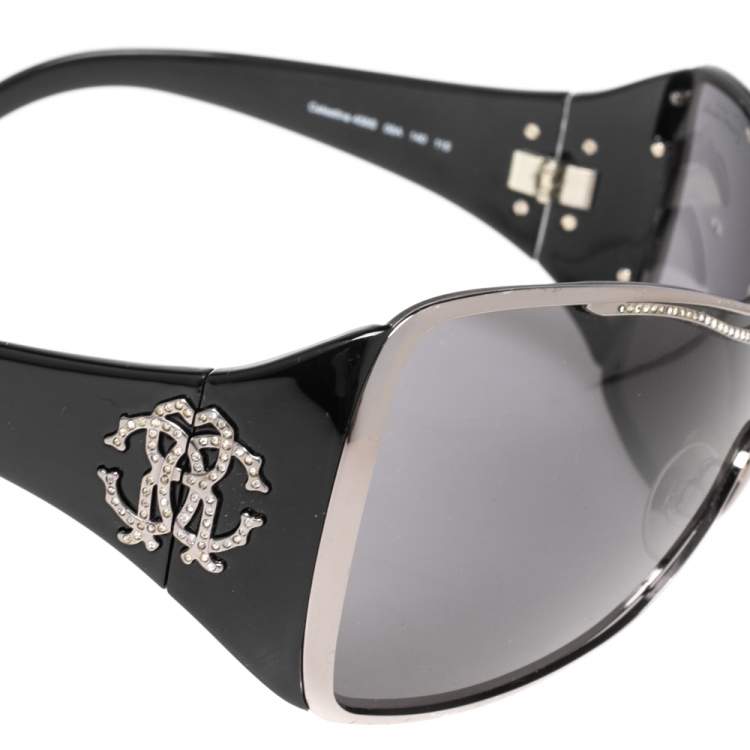 Pre Owned Roberto Cavalli Black Celestina Crystal Embellished Shield Sunglasses