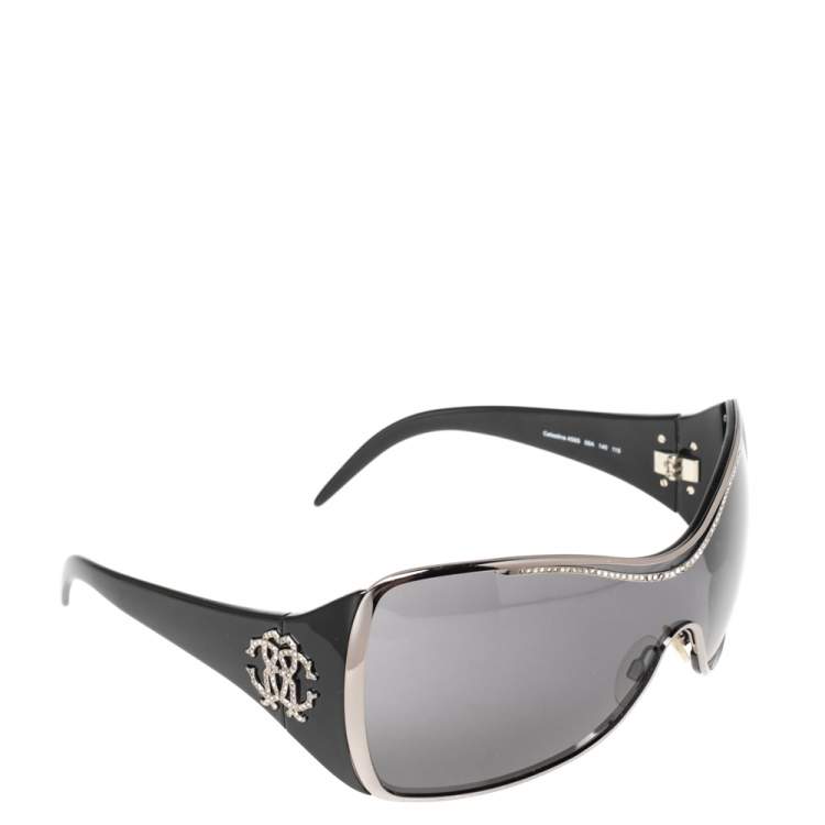 Pre Owned Roberto Cavalli Black Celestina Crystal Embellished Shield Sunglasses