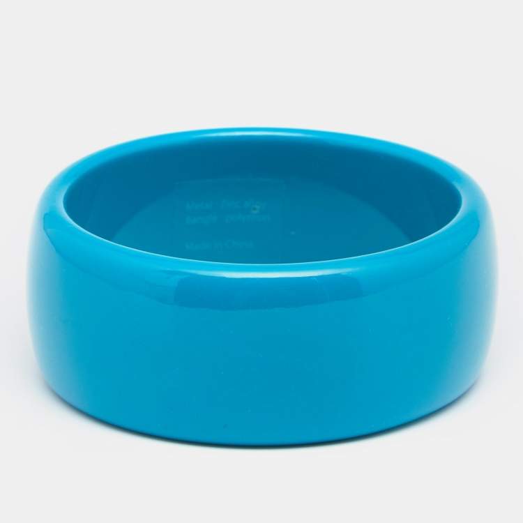 Pre Owned Roberto Cavalli Teal Blue Logo Wide Bangle Bracelet
