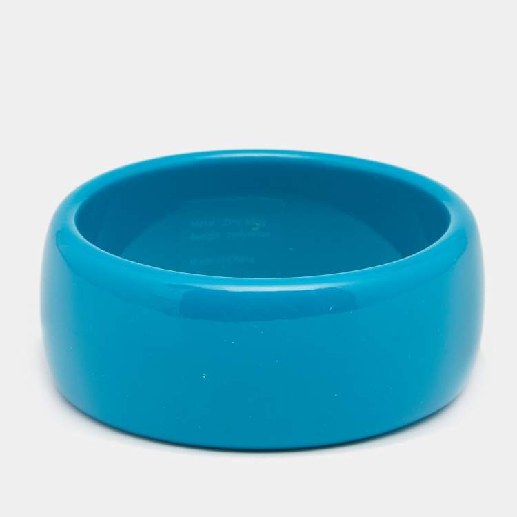 Pre Owned Roberto Cavalli Teal Blue Logo Wide Bangle Bracelet