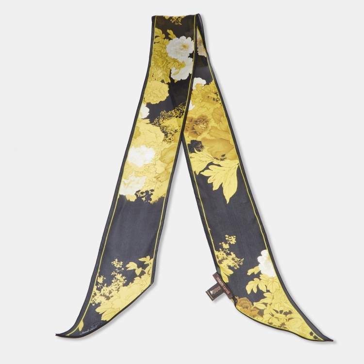 Pre Owned Roberto Cavalli Black/ Yellow Floral Print Silk Bandeau