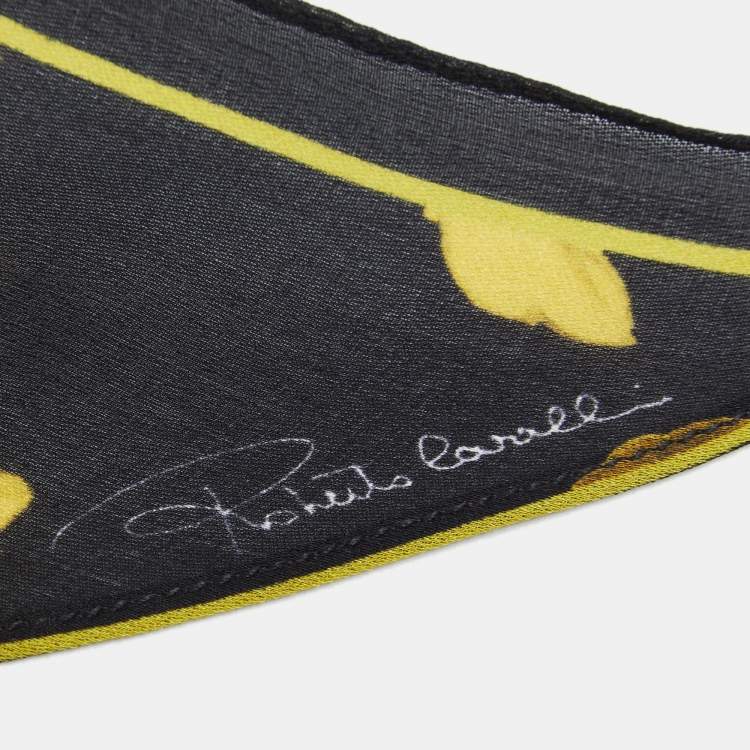 Pre Owned Roberto Cavalli Black/ Yellow Floral Print Silk Bandeau