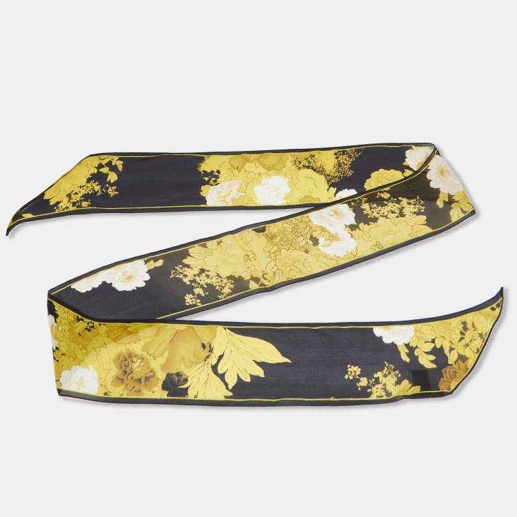 Pre Owned Roberto Cavalli Black/ Yellow Floral Print Silk Bandeau