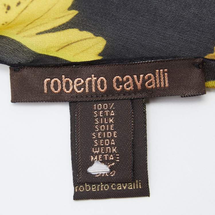 Pre Owned Roberto Cavalli Black/ Yellow Floral Print Silk Bandeau