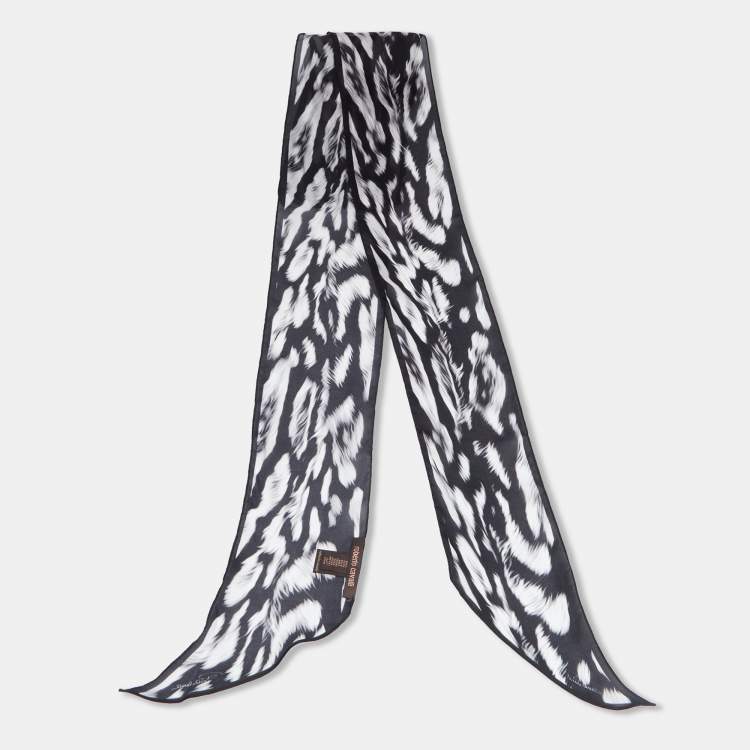 Pre Owned Roberto Cavalli Monochrome Animal Print Silk Bandeau